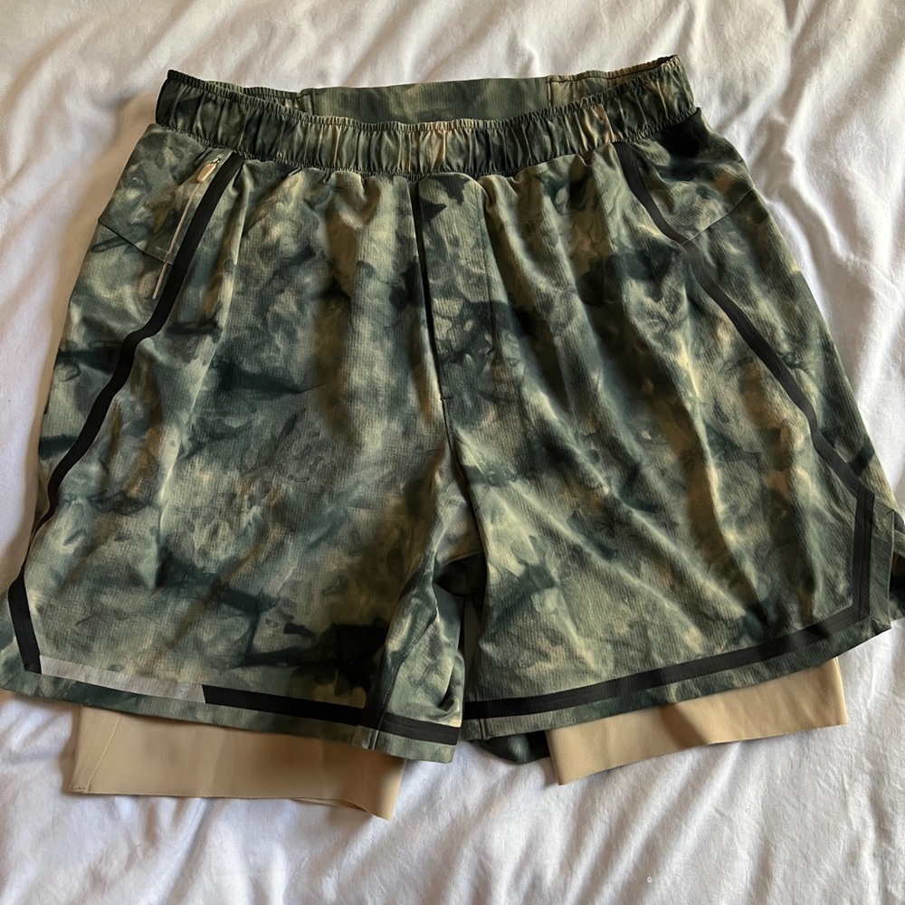 lululemon athletica Green and Black Athletic Surge shorts 6” with liner